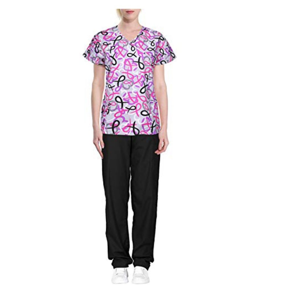 Green Town Women's Printed Medical Scrub Set Wrap